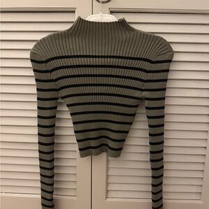 Striped Ribbed Knit Top - Black and Green